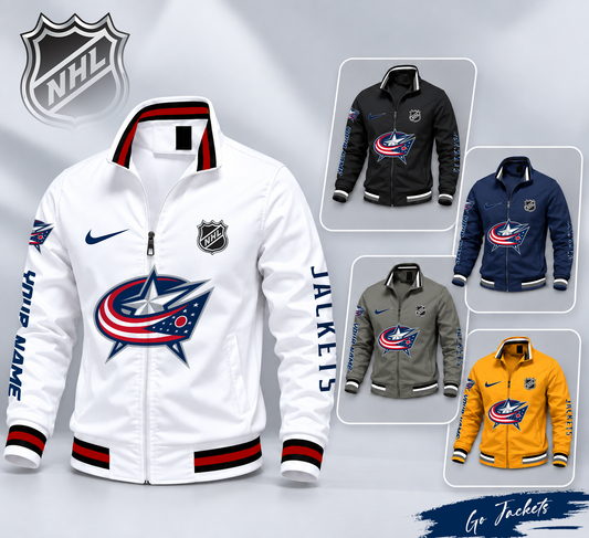 FLASH SALE - NEW CUSTOMIZED NHL18 CBJ COLUMBUS BLUE JACKETS MULTICOLOR MEN'S CASUAL JACKET