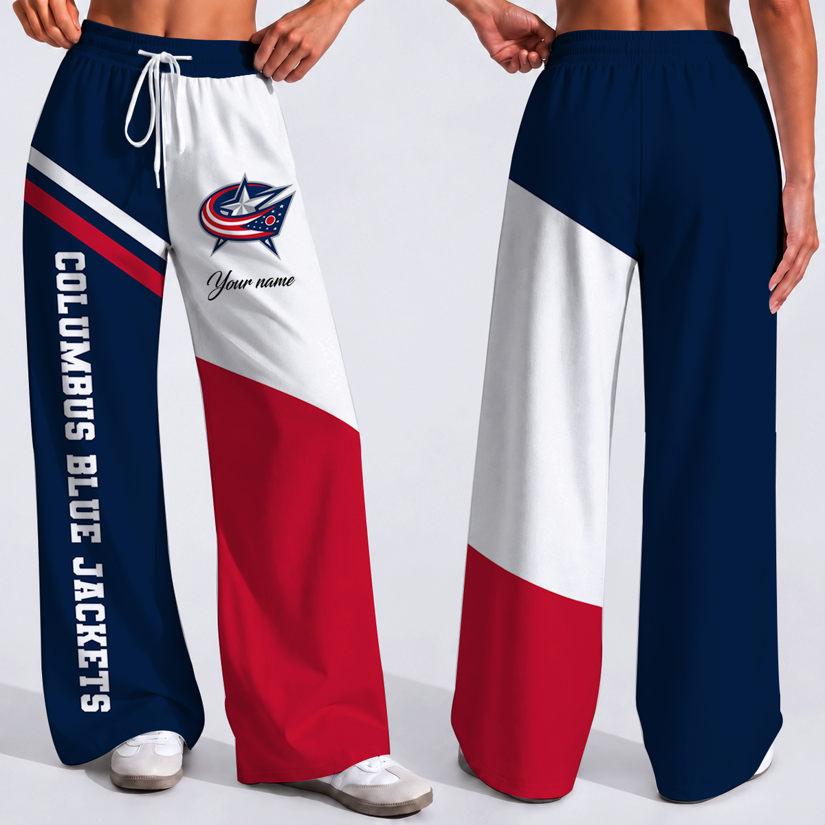FINAL SALE - NEW CUSTOMIZED NHL18 CBJ COLUMBUS BLUE JACKETS WOMEN'S WIDE LEG PANTS