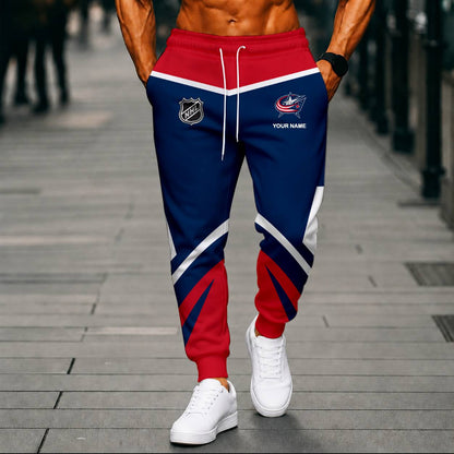 LIMITED EDITION - NEW CUSTOMIZED NHL18 CBJ COLUMBUS BLUE JACKETS UNISEX LONG PANTS