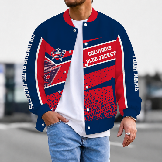 LIMITED EDITION - NEW CUSTOMIZED NHL18 CBJ COLUMBUS BLUE JACKETS SATIN VARSITY JACKET & BASEBALL JACKET