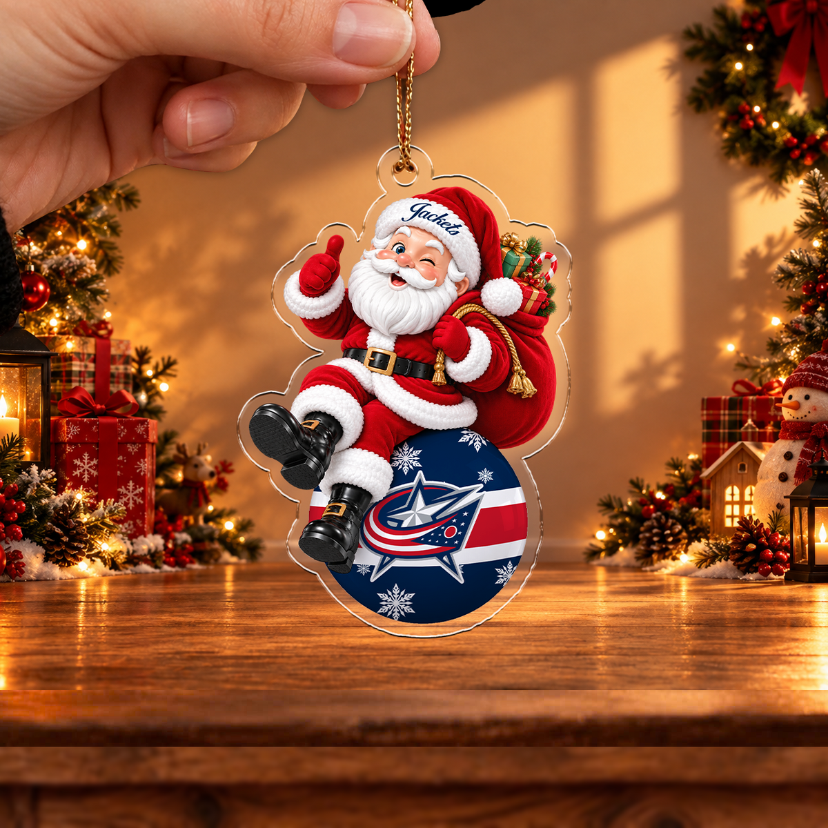 HOT DEAL - NEW CUSTOMIZED NHL18 CBJ COLUMBUS BLUE JACKETS CHRISTMAS ACRYLIC ORNAMENT