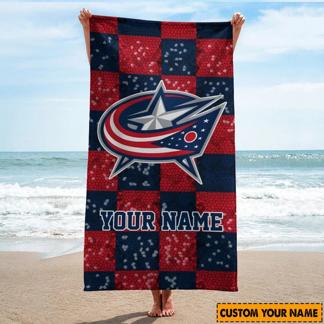 LIMITED EDITION - NEW CUSTOMIZED NHL18 CBJ COLUMBUS BLUE JACKETS BEACH TOWEL FOR FAN
