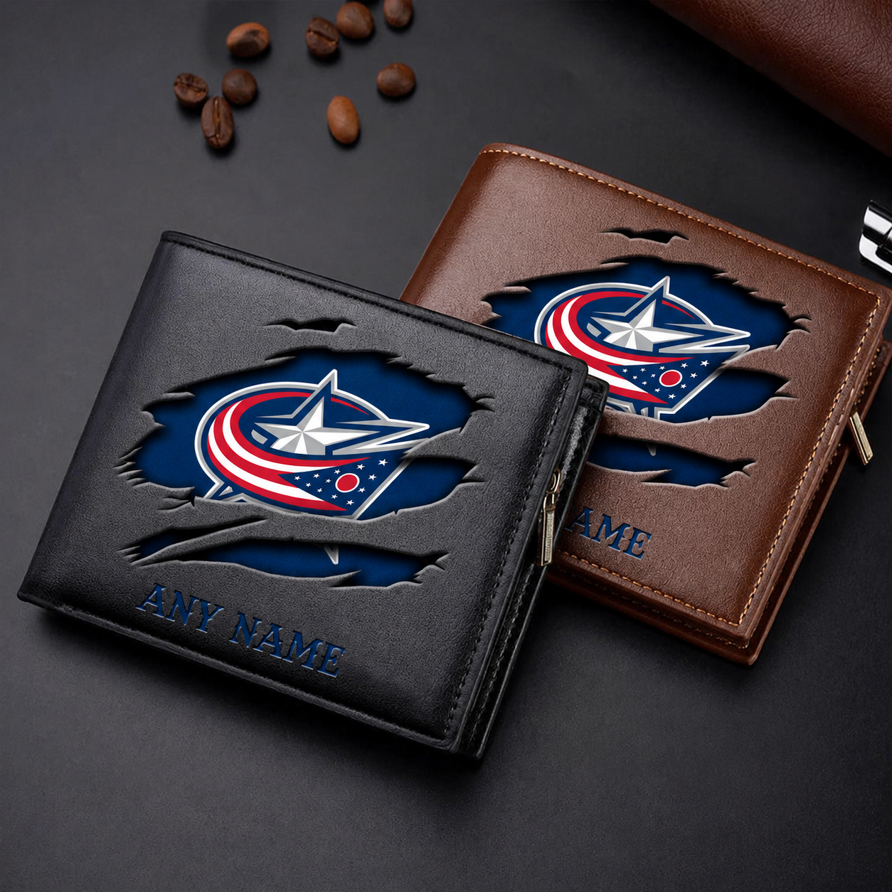 FINAL SALE - NEW CUSTOMIZED NHL18 CBJ COLUMBUS BLUE JACKETS LEATHER WALLET