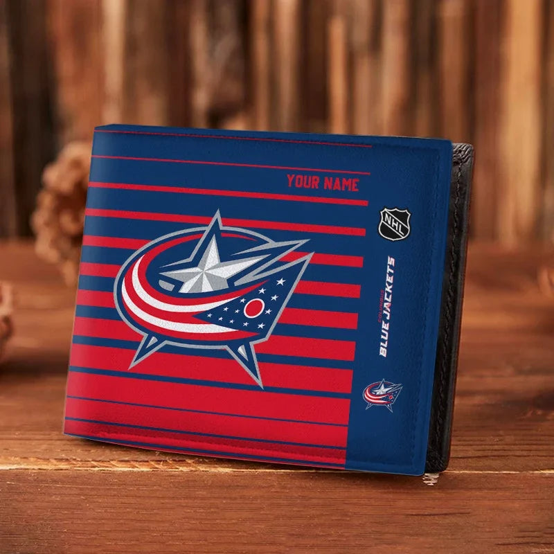 LIMITED EDITION - NEW CUSTOMIZED NHL18 CBJ COLUMBUS BLUE JACKETS LEATHER WALLET