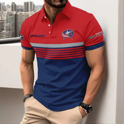 HOT DEAL - NEW CUSTOMIZED NHL18 CBJ COLUMBUS BLUE JACKETS POLO SHIRT, ZIP POLO SHIRT & T-SHIRTS