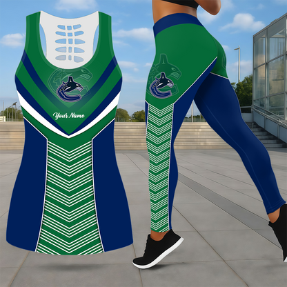 SPECIAL EDITION - NEW CUSTOMIZED NHL19 VCC VANCOUVER CANUCKS LEGGINGS & HOLLOW TANK TOP SET