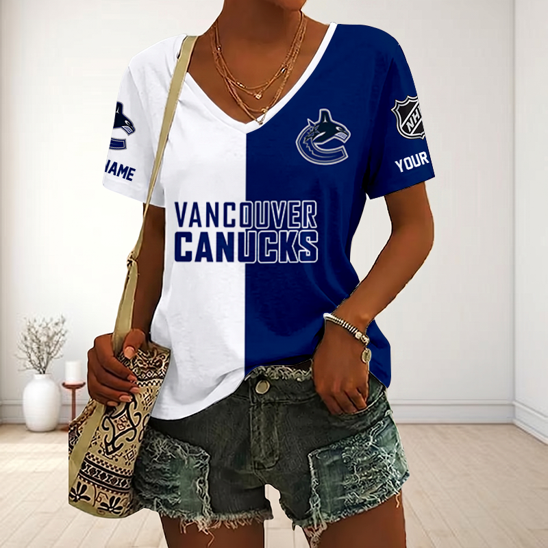 LIMITED EDITION - NEW CUSTOMIZED NHL19 VANCOUVER CANUCKS V-NECK FEMALE SHIRT