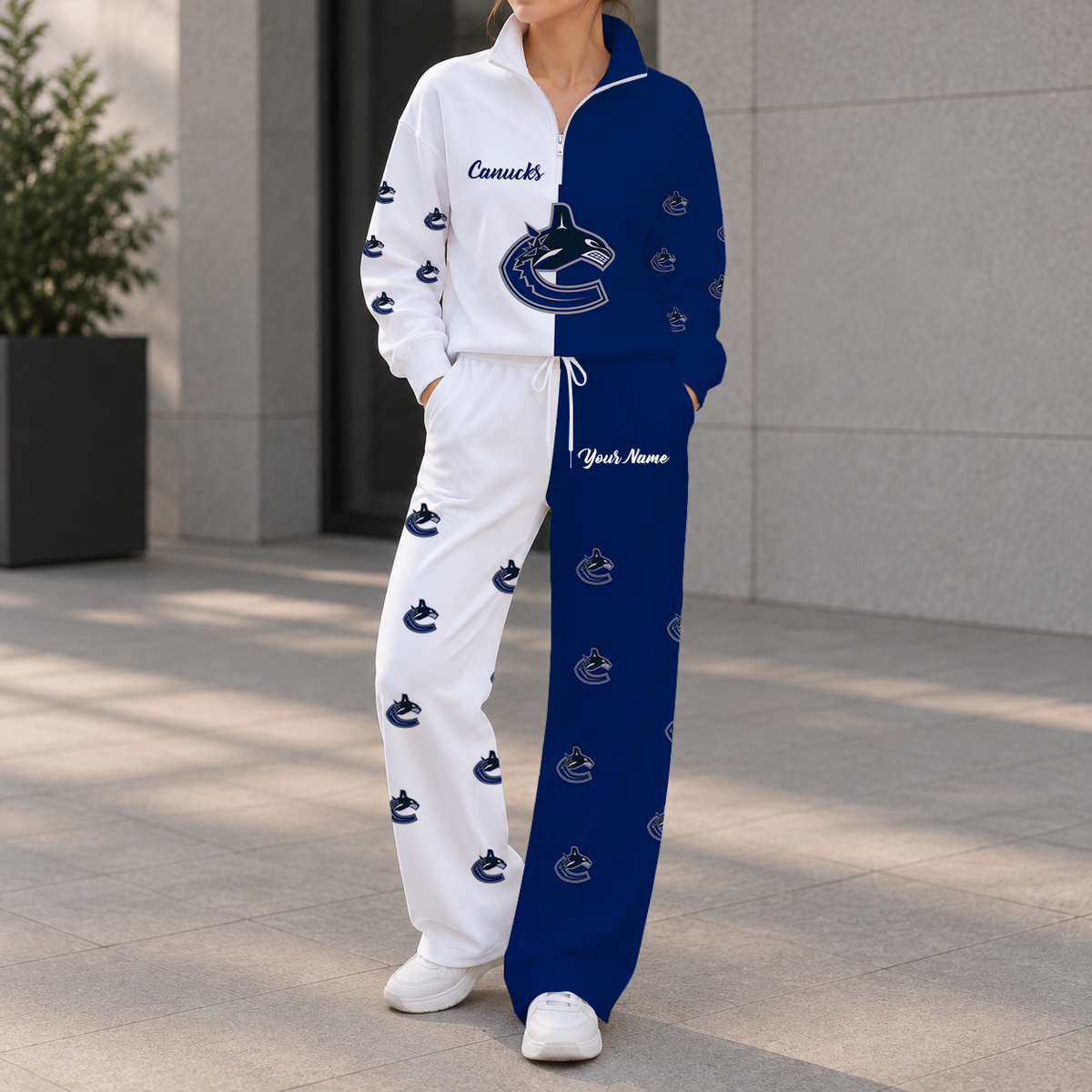 SPECIAL EDITION - NEW CUSTOMIZED NHL19 VCC VANCOUVER CANUCKS ZIPPER SWEATSHIRT & WIDE LEG PANTS SET