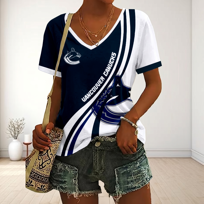 LIMITED EDITION - NEW CUSTOMIZED NHL19 VANCOUVER CANUCKS V-NECK FEMALE SHIRT