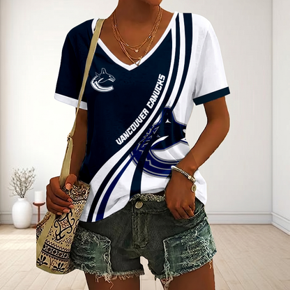LIMITED EDITION - NEW CUSTOMIZED NHL19 VANCOUVER CANUCKS V-NECK FEMALE SHIRT