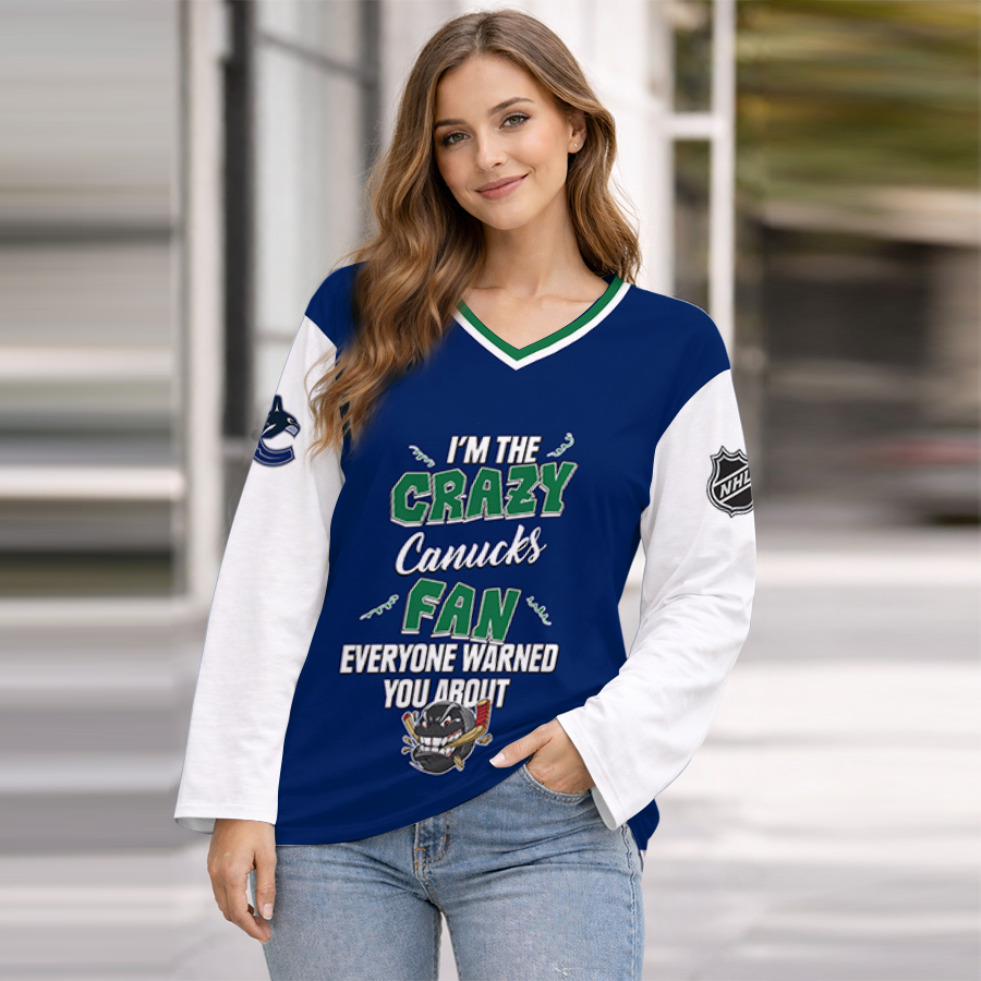 LIMITED EDITION - NEW CUSTOMIZED NHL19 VCC VANCOUVER CANUCKS WOMEN'S HEART V-NECK LONG SLEEVE SHIRT