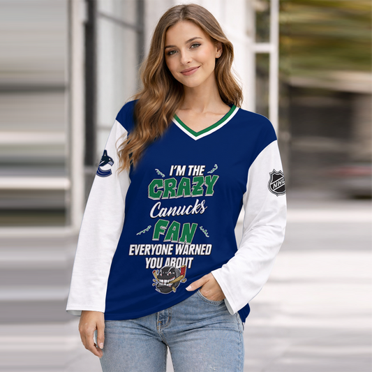 LIMITED EDITION - NEW CUSTOMIZED NHL19 VCC VANCOUVER CANUCKS WOMEN'S HEART V-NECK LONG SLEEVE SHIRT