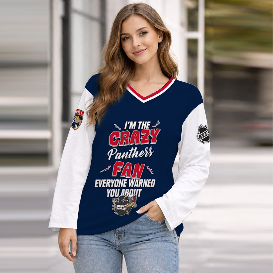 LIMITED EDITION - NEW CUSTOMIZED NHL01 FPT FLORIDA PANTHERS WOMEN'S HEART V-NECK LONG SLEEVE SHIRT