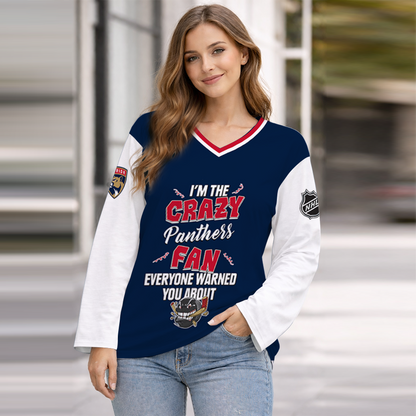 LIMITED EDITION - NEW CUSTOMIZED NHL01 FPT FLORIDA PANTHERS WOMEN'S HEART V-NECK LONG SLEEVE SHIRT