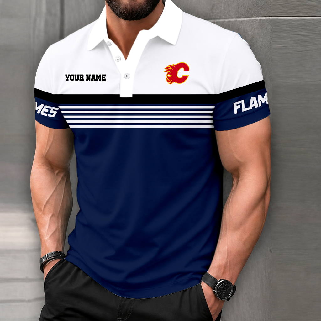 LIMITED EDITION - NEW CUSTOMIZED NHL17 CGF CALGARY FLAMES POLO SHIRT