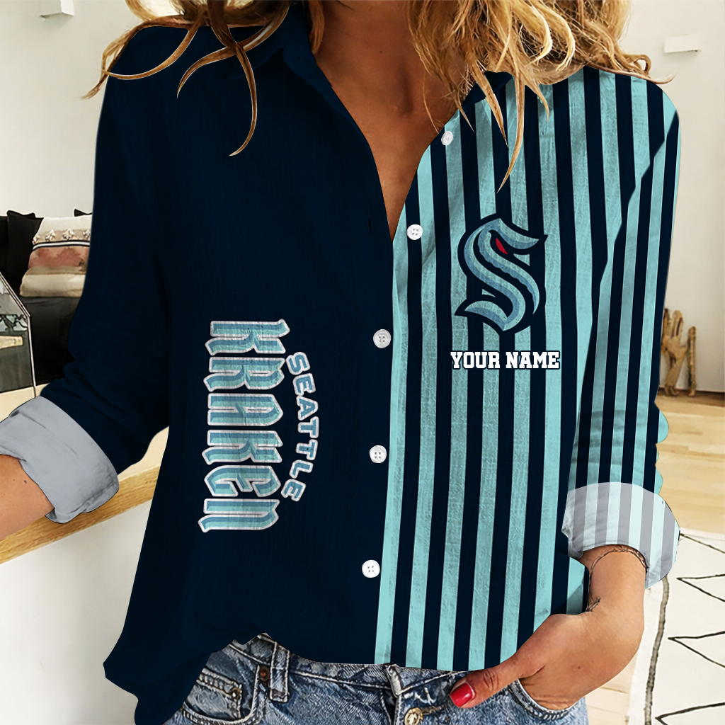FINAL SALE - NEW CUSTOMIZED NHL20 STK SEATTLE KRAKEN WOMEN CASUAL SHIRT