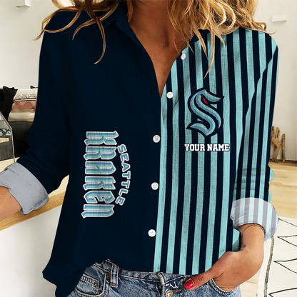 FINAL SALE - NEW CUSTOMIZED NHL20 STK SEATTLE KRAKEN WOMEN CASUAL SHIRT