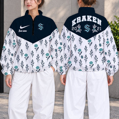 LIMITED EDITION - NEW CUSTOMIZED NHL20 STK SEATTLE KRAKEN V-NECK ZIPPER SWEATSHIRT JACKET