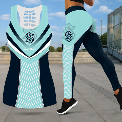 SPECIAL EDITION - NEW CUSTOMIZED NHL20 STK SEATTLE KRAKEN LEGGINGS & HOLLOW TANK TOP SET