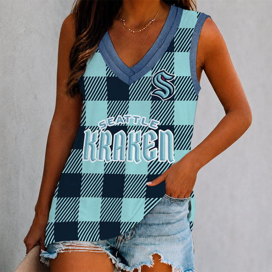 FINAL SALE - NEW CUSTOMIZED NHL20 STK SEATTLE KRAKEN WOMEN'S V-NECK TANK TOP