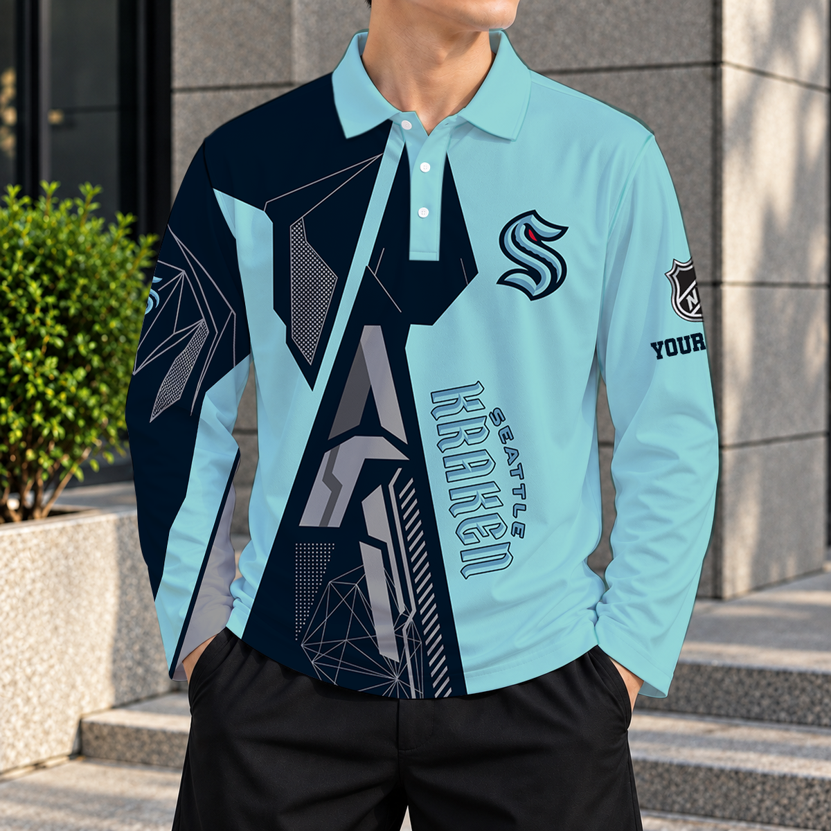 SPECIAL EDITION - NEW CUSTOMIZED NHL20 STK SEATTLE KRAKEN MEN LONG SLEEVE POLO