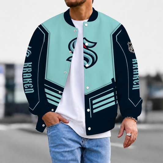 LIMITED EDITION - NEW CUSTOMIZED NHL20 STK SEATTLE KRAKEN SATIN VARSITY JACKET & BASEBALL JACKET