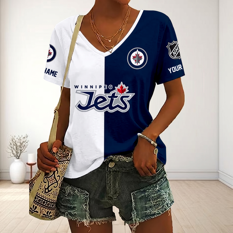 LIMITED EDITION - NEW CUSTOMIZED NHL21 WPJ WINNIPEG JETS V-NECK FEMALE SHIRT