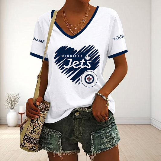 FINAL SALE - NEW CUSTOMIZED NHL21 WPJ WINNIPEG JETS V-NECK FEMALE SHIRT