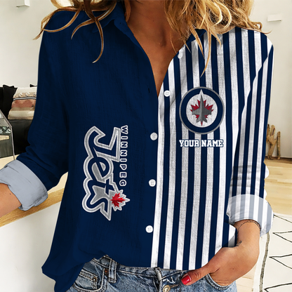 FINAL SALE - NEW CUSTOMIZED NHL21 WPJ WINNIPEG JETS WOMEN CASUAL SHIRT
