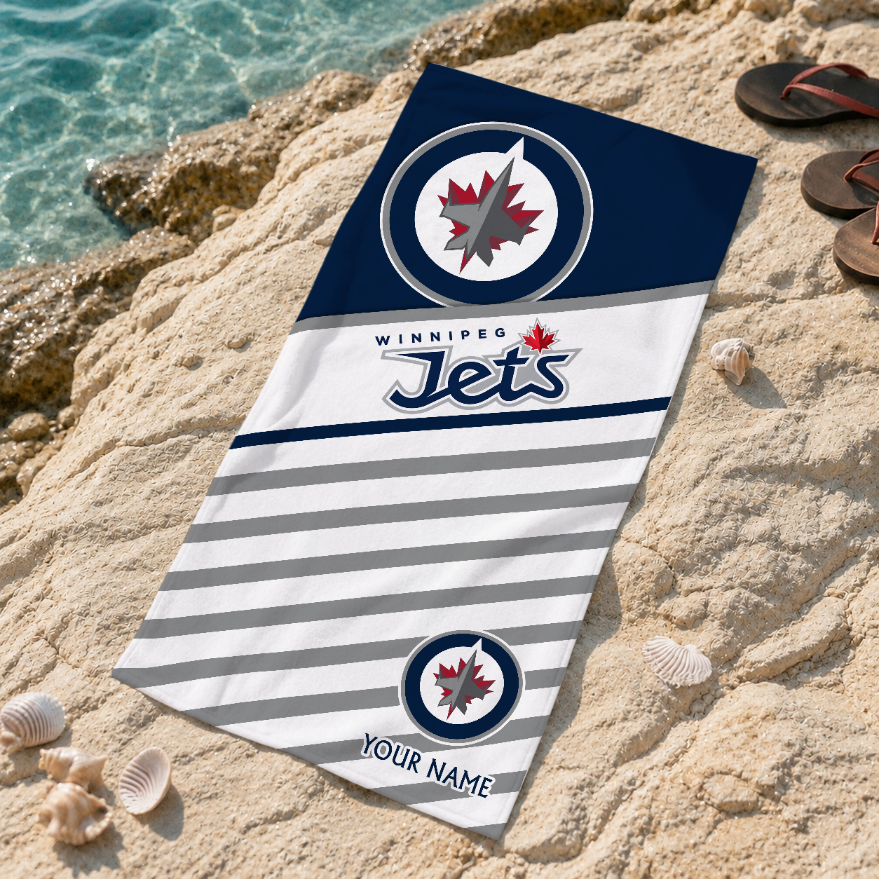 FINAL SALE - NEW CUSTOMIZED NHL21 WPJ WINNIPEG JETS BEACH TOWEL