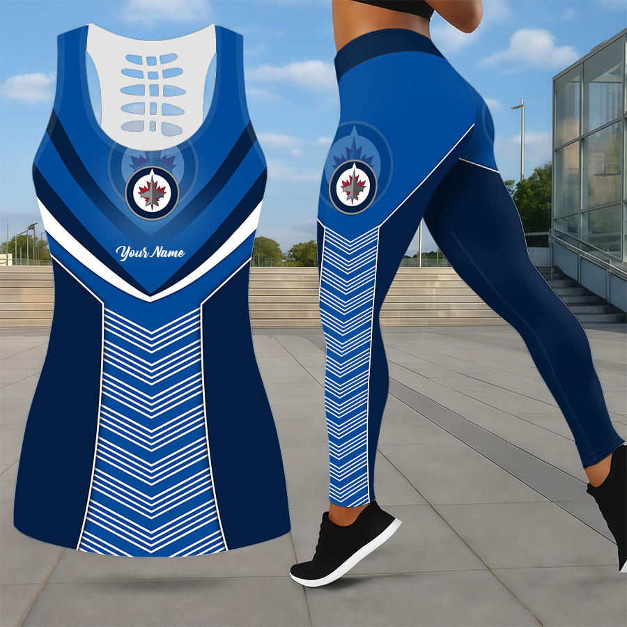 SPECIAL EDITION - NEW CUSTOMIZED NHL21 WPJ WINNIPEG JETS LEGGINGS & HOLLOW TANK TOP SET