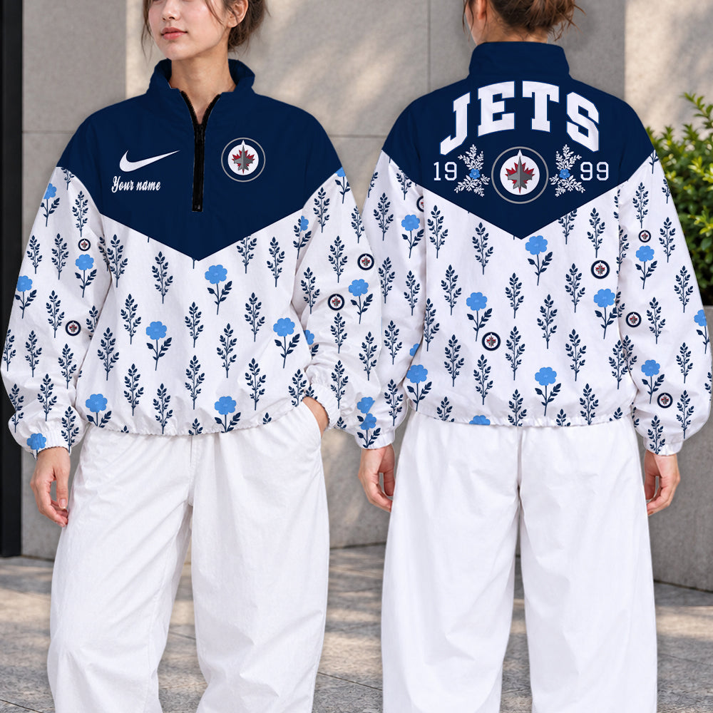 LIMITED EDITION - NEW CUSTOMIZED NHL21 WPJ WINNIPEG JETS V-NECK ZIPPER SWEATSHIRT JACKET