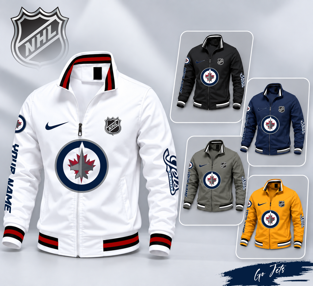 FLASH SALE - NEW CUSTOMIZED NHL21 WPJ WINNIPEG JETS MULTICOLOR MEN'S CASUAL JACKET