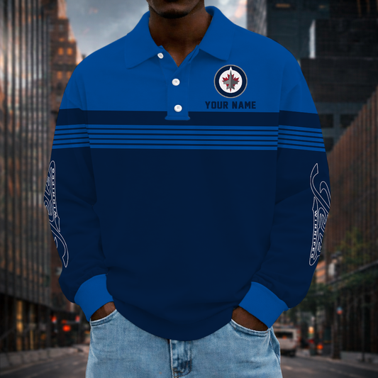 LIMITED EDITION - NEW CUSTOMIZED NHL21 WPJ WINNIPEG JETS MEN LONG SLEEVE POLO