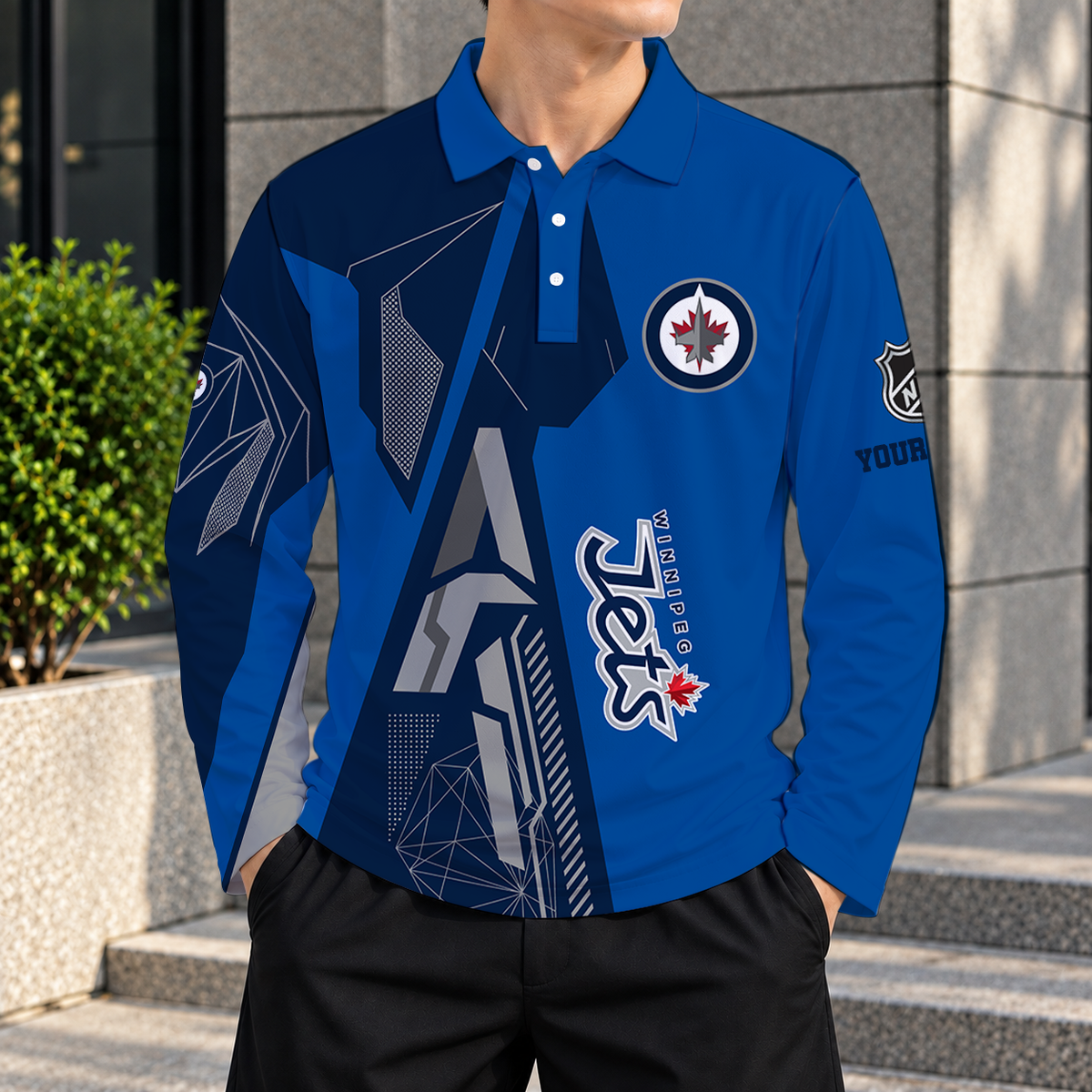 SPECIAL EDITION - NEW CUSTOMIZED NHL21 WPJ WINNIPEG JETS MEN LONG SLEEVE POLO