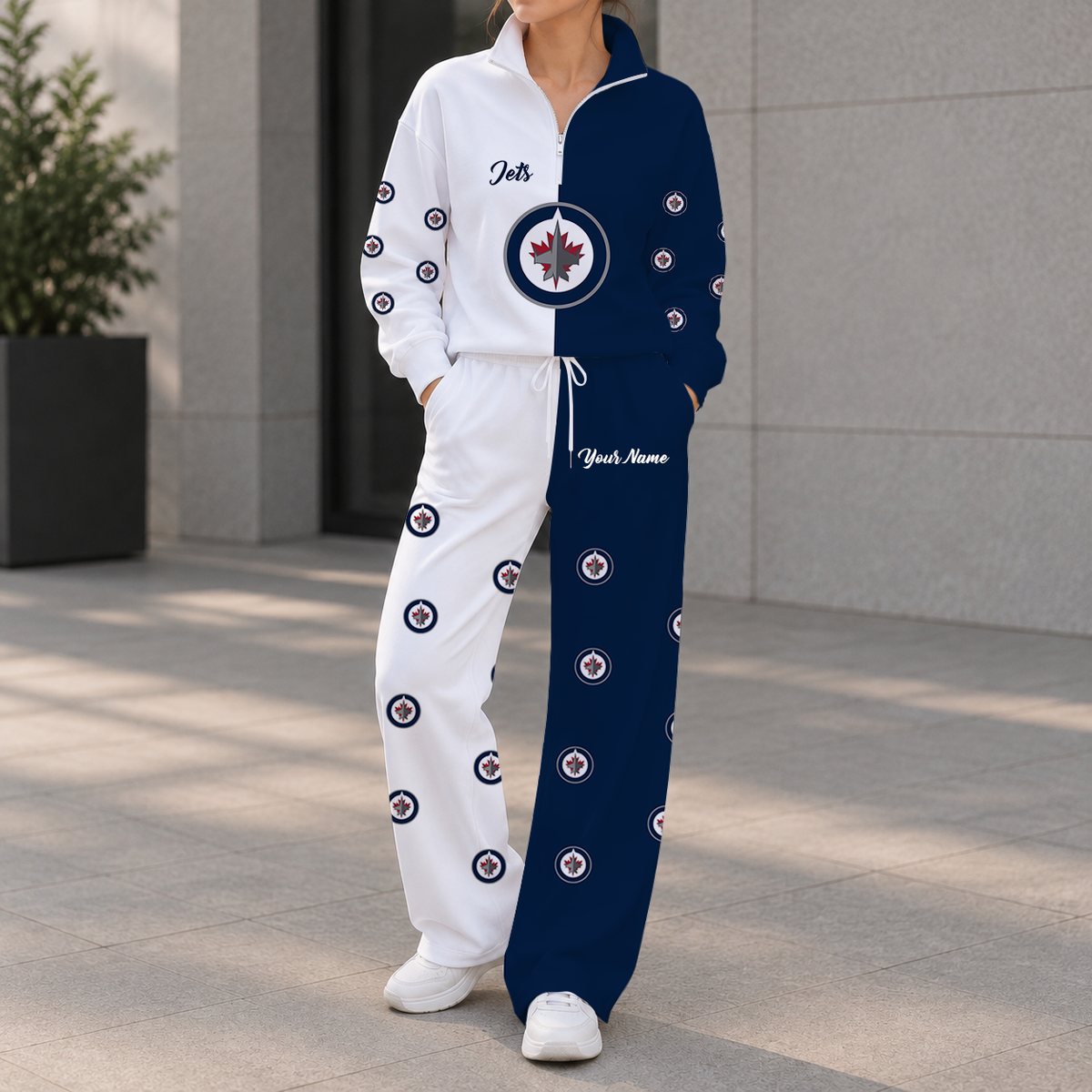 SPECIAL EDITION - NEW CUSTOMIZED NHL21 WPJ WINNIPEG JETS ZIPPER SWEATSHIRT & WIDE LEG PANTS SET