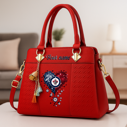 LIMITED EDITION - NEW CUSTOMIZED NHL21 WPJ WINNIPEG JETS ZIP HANDBAG MULTICOLOR