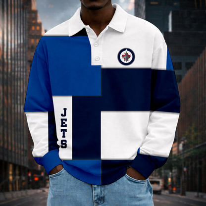 LIMITED EDITION - NEW CUSTOMIZED NHL21 WPJ WINNIPEG JETS MEN LONG SLEEVE POLO
