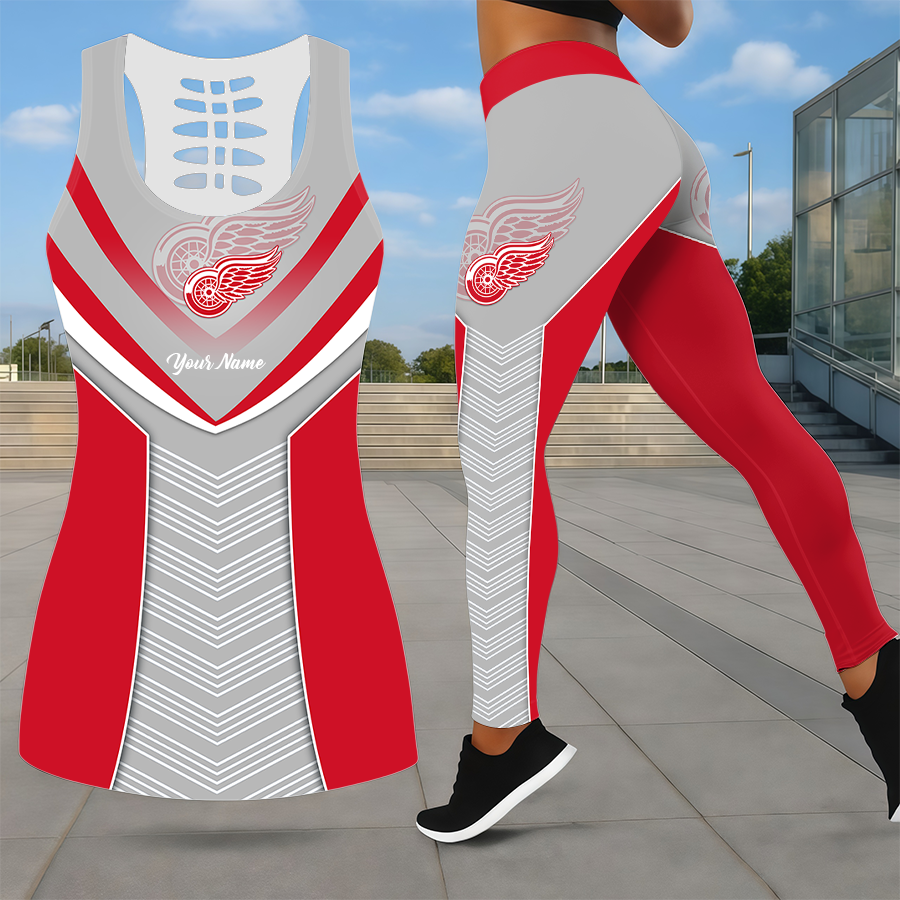 SPECIAL EDITION - NEW CUSTOMIZED NHL22 DRW DETROIT RED WINGS LEGGINGS & HOLLOW TANK TOP SET