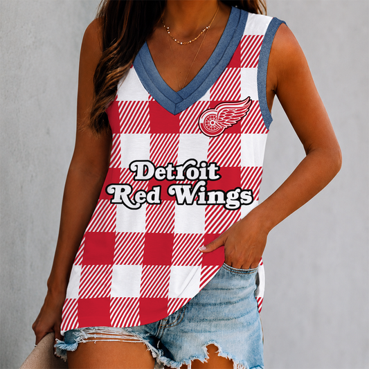 FINAL SALE - NEW CUSTOMIZED NHL22 DRW DETROIT RED WINGS WOMEN'S V-NECK TANK TOP