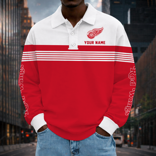 LIMITED EDITION - NEW CUSTOMIZED NHL22 DRW DETROIT RED WINGS MEN LONG SLEEVE POLO