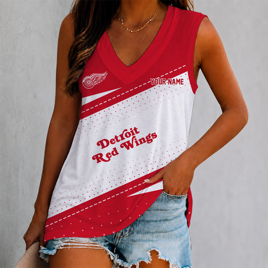 FINAL SALE - NEW CUSTOMIZED NHL22 DRW DETROIT RED WINGS WOMEN'S V-NECK TANK TOP