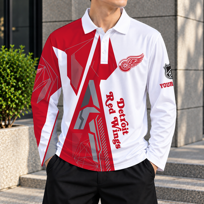 SPECIAL EDITION - NEW CUSTOMIZED NHL22 DRW DETROIT RED WINGS MEN LONG SLEEVE POLO
