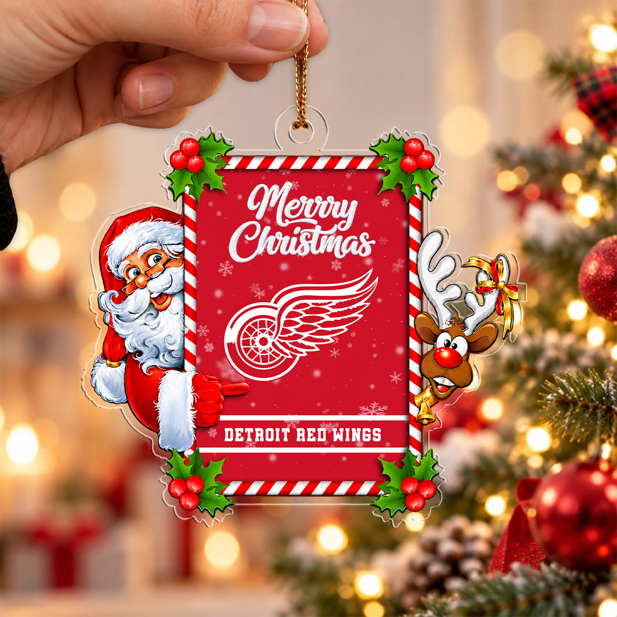 FLASH SALE - NEW CUSTOMIZED NHL22 DRW DETROIT RED WINGS CHRISTMAS ACRYLIC ORNAMENT