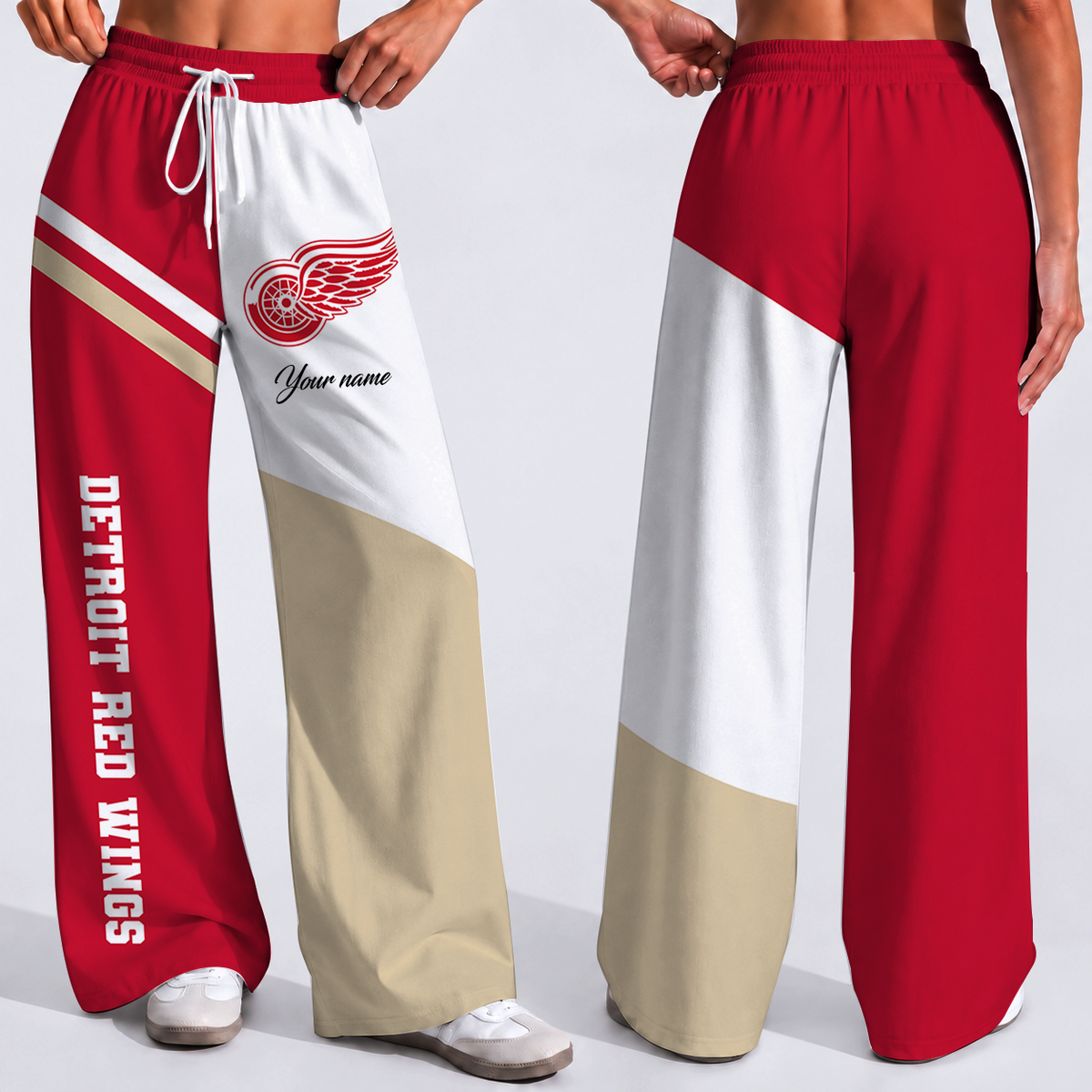 FINAL SALE - NEW CUSTOMIZED NHL22 DRW DETROIT RED WINGS WOMEN'S WIDE LEG PANTS