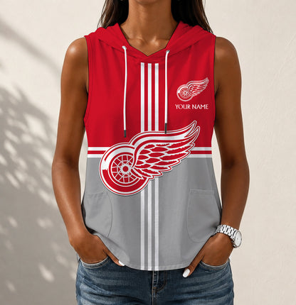 LIMITED EDITION - NEW CUSTOMIZED NHL22 DRW DETROIT RED WINGS WOMEN'S SLEEVELESS HOODED POCKET TANK TOP