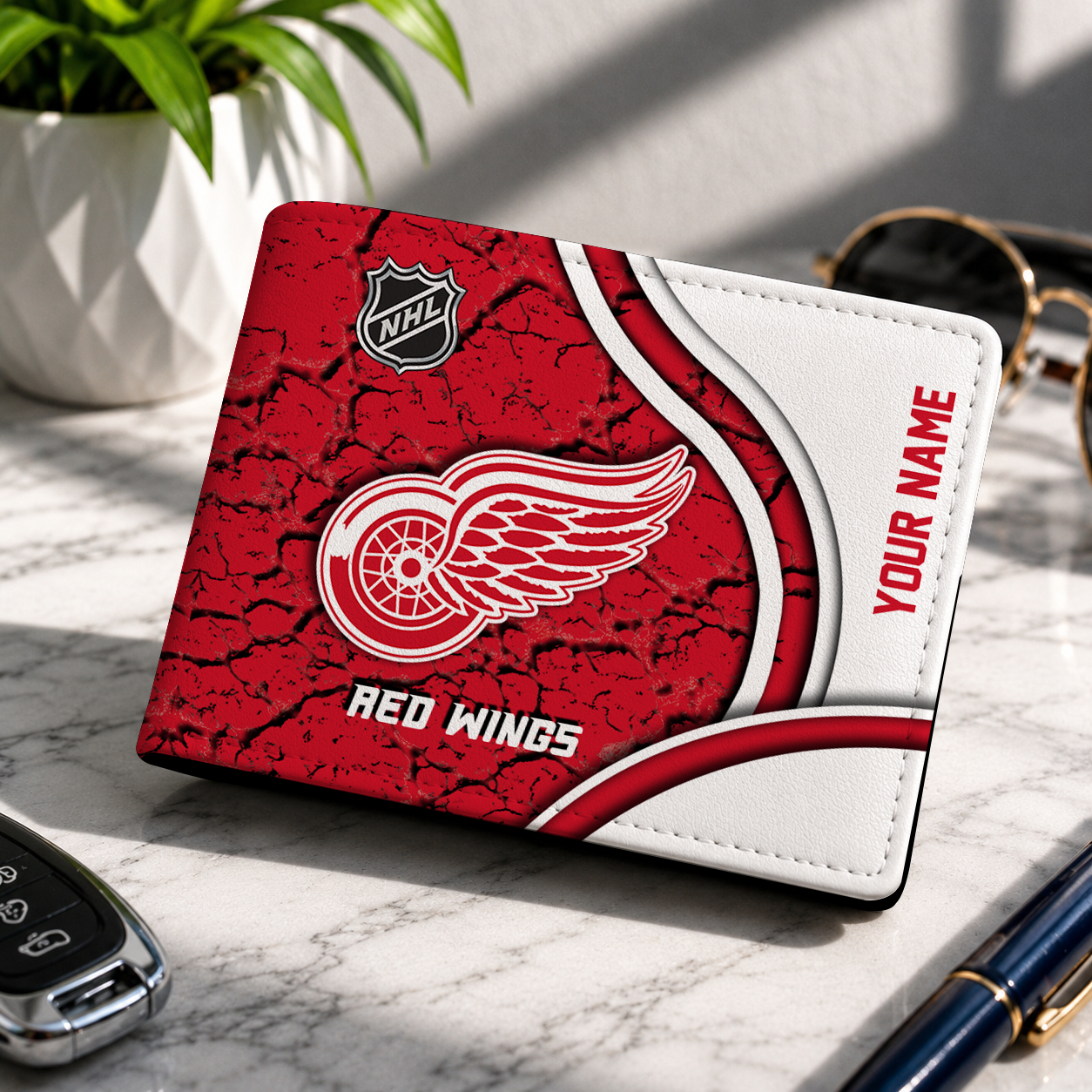 FINAL CLEARANCE - NEW CUSTOMIZED NHL22 DRW DETROIT RED WINGS LEATHER WALLET