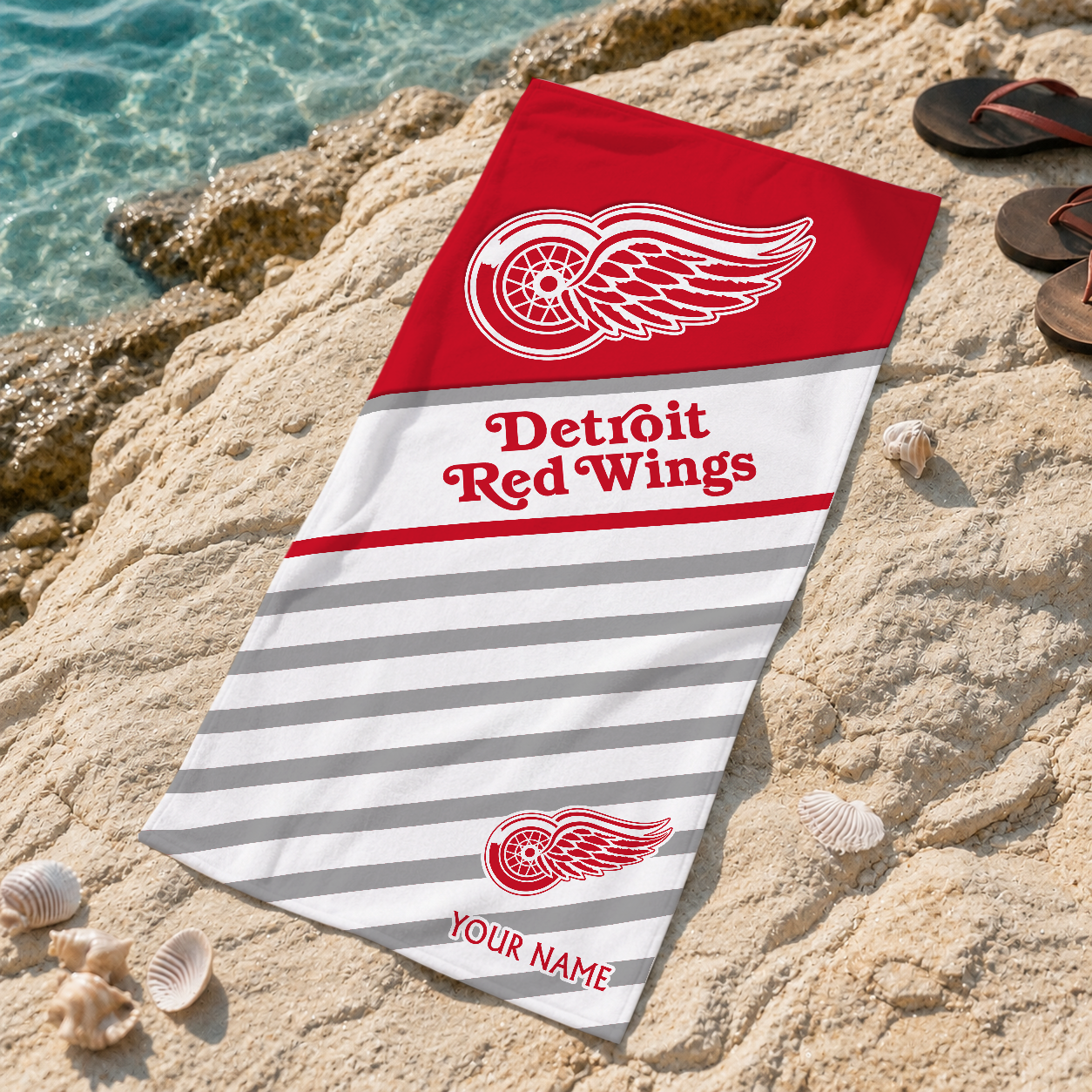 FINAL SALE - NEW CUSTOMIZED NHL22 DRW DETROIT RED WINGS BEACH TOWEL