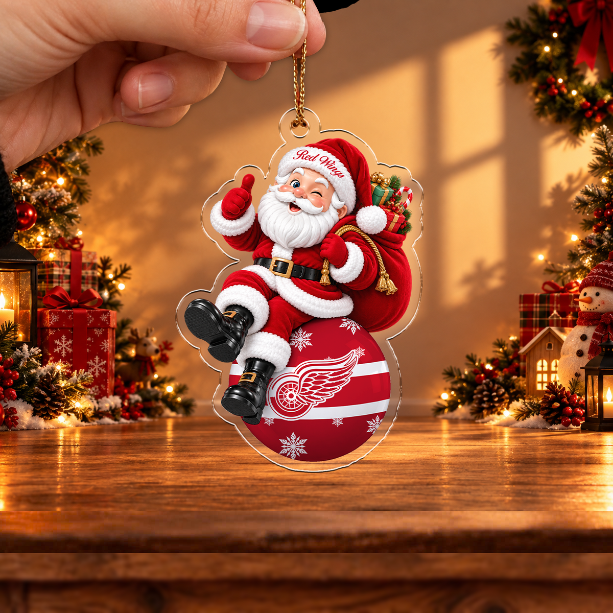 HOT DEAL - NEW CUSTOMIZED NHL22 DRW DETROIT RED WINGS CHRISTMAS ACRYLIC ORNAMENT