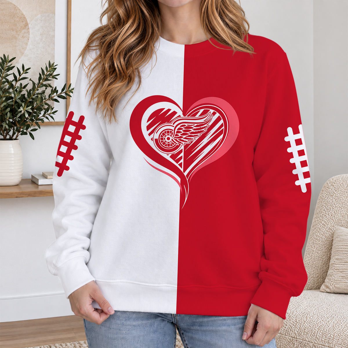 FINAL SALE - NEW CUSTOMIZED NHL22 DRW DETROIT RED WINGS RIBBED HOODIE & SWEATSHIRT